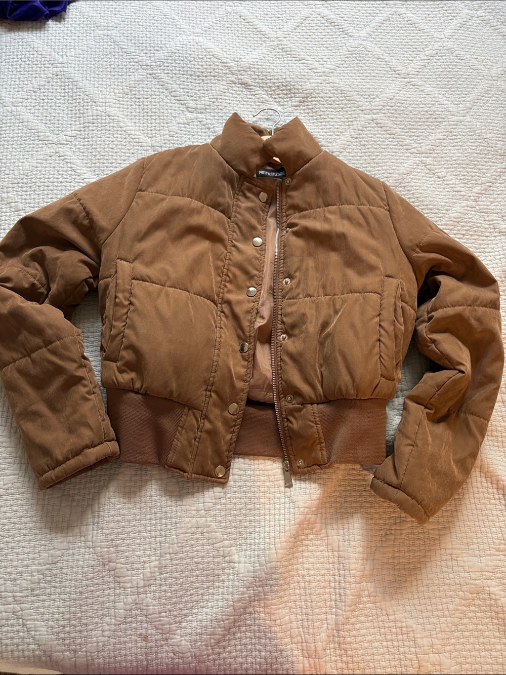 PrettyLittleThing Tan Brown Puffer Bomber Jacket